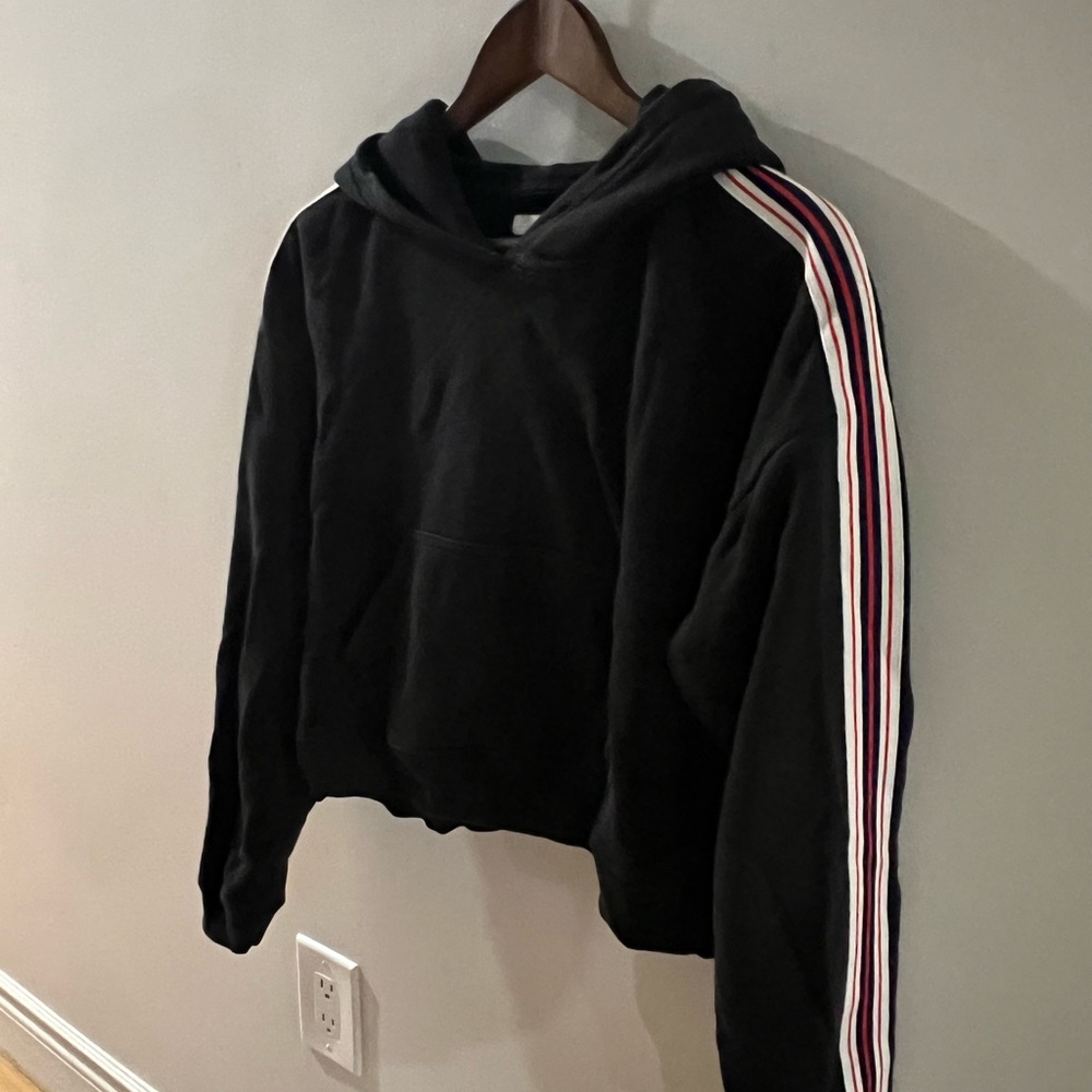 TNA Black Hoodie with Red and White Sleeve Stripes